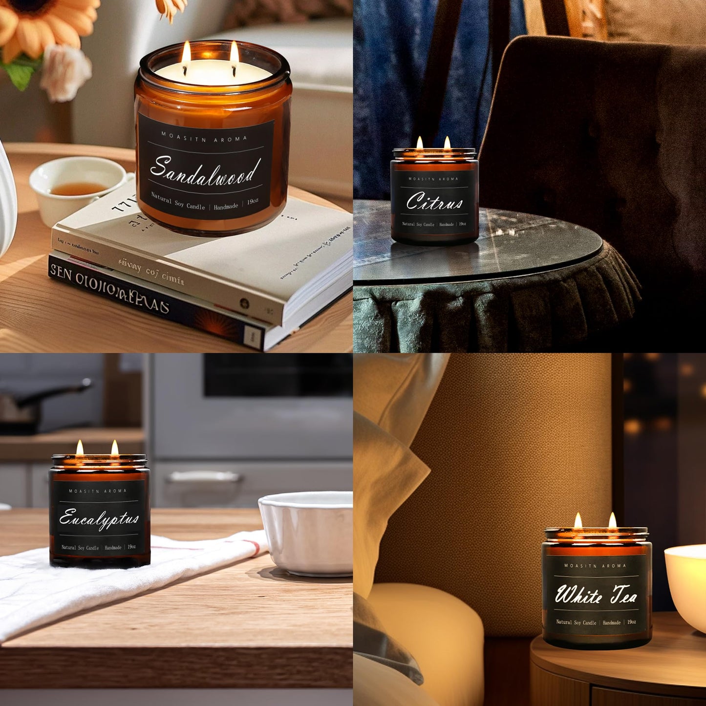 MOASITN White Tea Large Heavenly Scented Candles for Home|19oz 100h Long Lasting Clean Burn|Natural Soy Aromatherapy Candle|2 Wick Jar Candle for Women,Men as Relaxing,Birthday,Housewarming Gifts