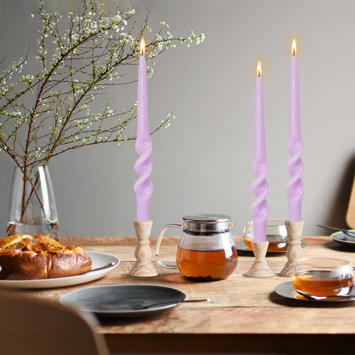 FLAMMUL Spiral Taper Candles Handmade Unscented Twisted Candles 9.5 Inch Purple Candlesticks Dinner Candles for Table Home Party Decor 2 PCS
