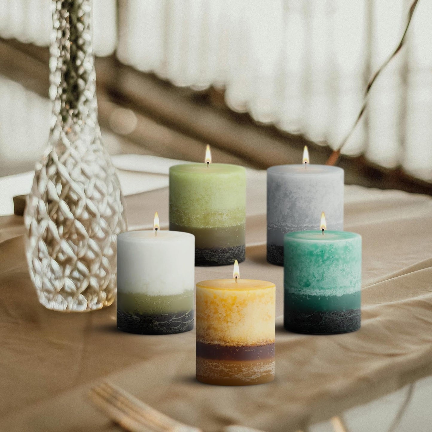 3x3 Scented Pillar Candle – Black Bamboo, Modern Spa-Inspired Fragrance, Clean Burn Decorative Pillar Candle for Home Décor, Relaxation & Gifting