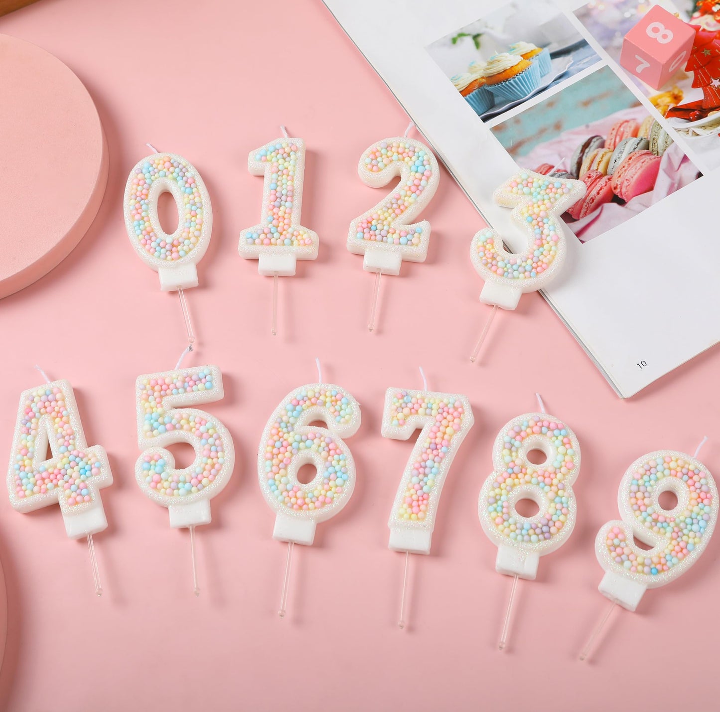 EAKE 14th Birthday Candle Macaron Glitter 3D Pastel Number 14 Candles for Birthday Cakes Girl Women Sweet Theme Birthday Wedding Anniversary Party Cake Decoration