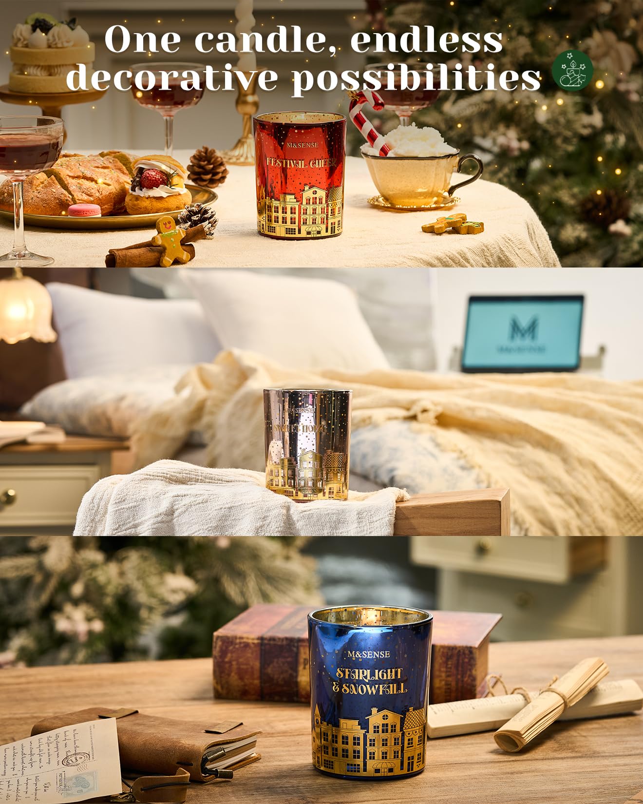 M&SENSE Sandalwood Lily Scented Winter Candle Natural Soy Wax 18oz 100 Hours Clean Non Toxic Burn, Cracking Wooden Wick Large Gift for Holiday Family Friends