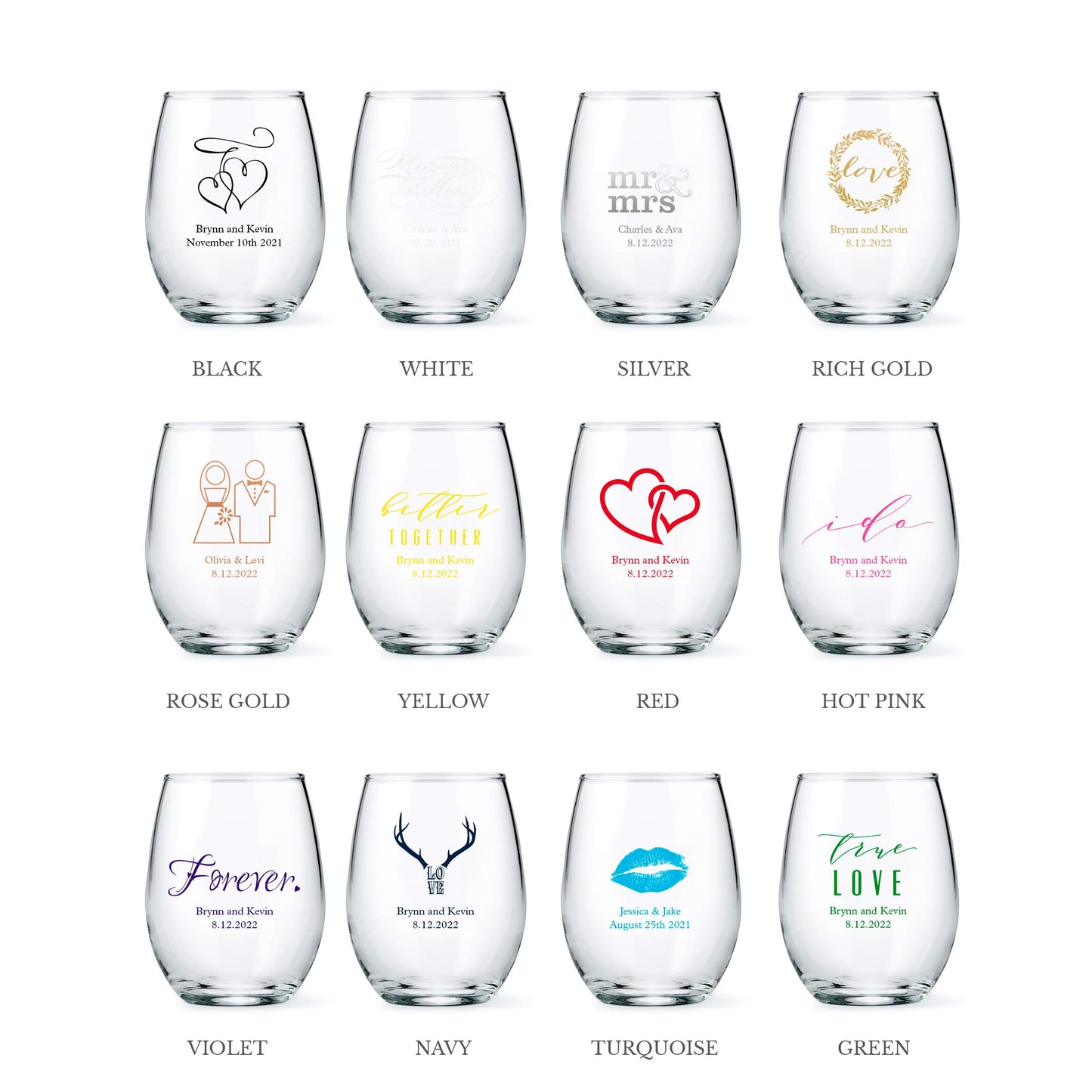 WEDDINGSTAR Personalized Small Stemless Wine Glass 9oz - 36 pack