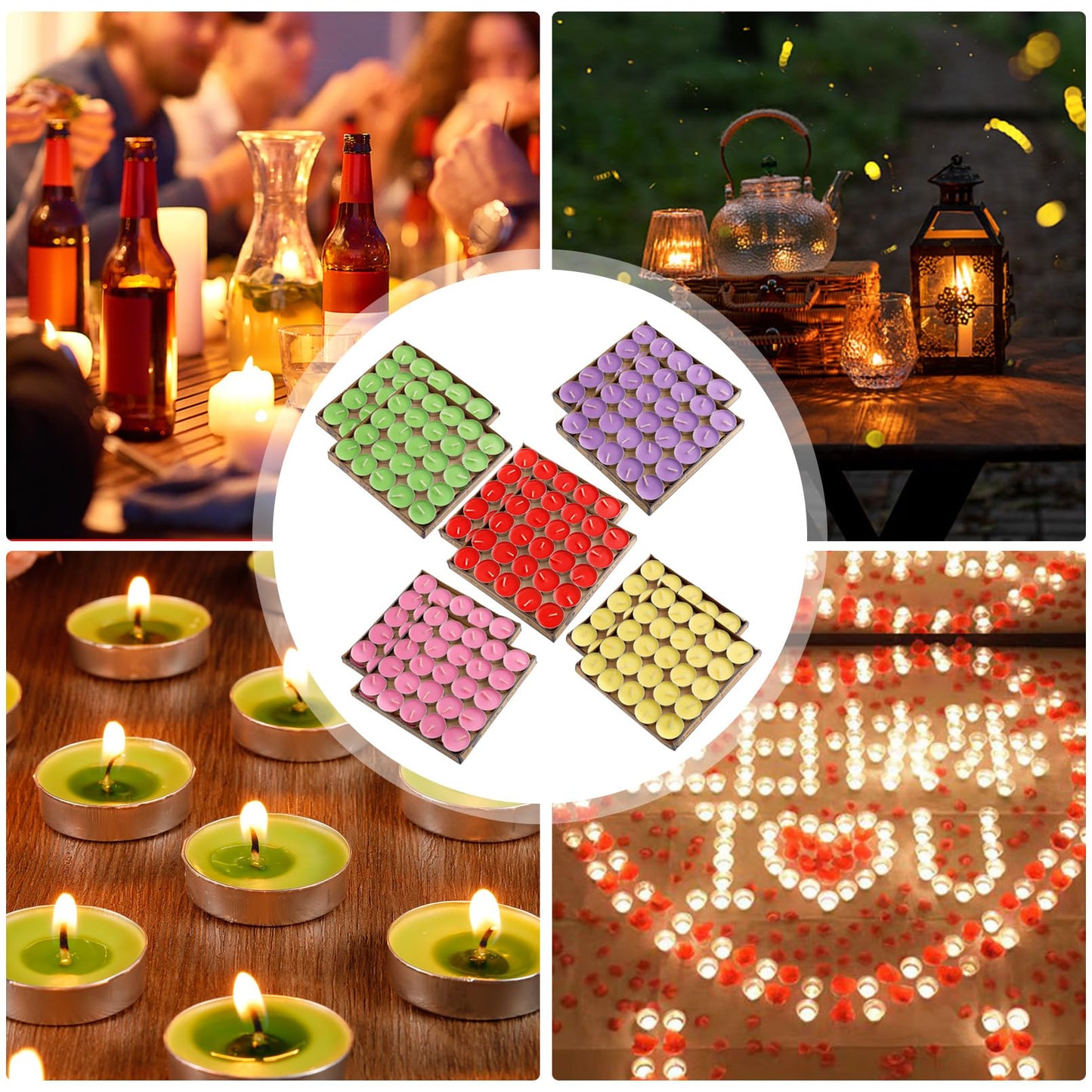 Dyrfolm 100 Pack Tea Lights - Smokeless, Unscented, Dripless & Long Lasting Mini Tealight Candles for Home, Weddings, Parties (Purple)