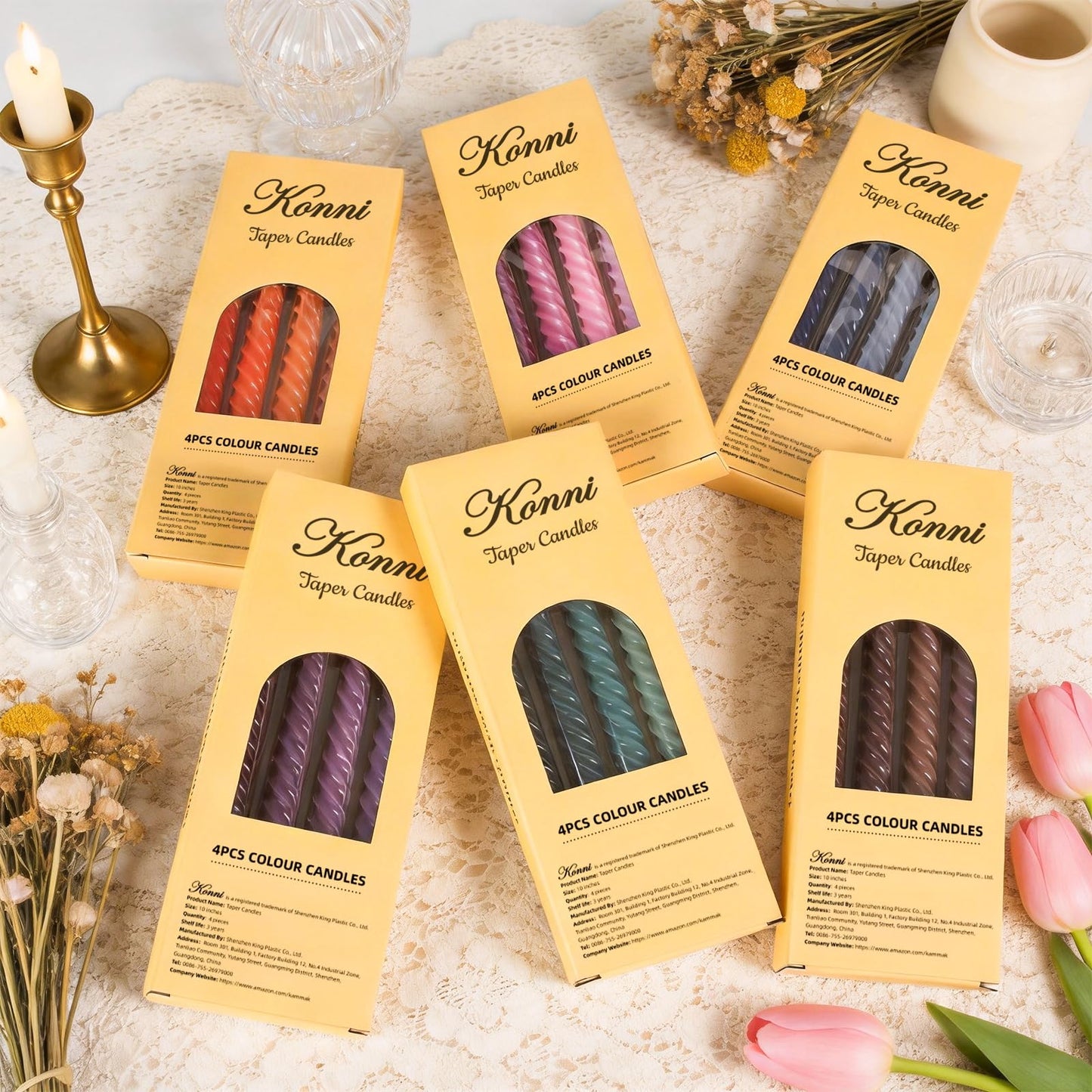 Orange Spiral Taper Candles, 10 inch Gradient Twisted Candles,4 Pack Unscented and Smokeless Long Burning Candles with Cotton Wicks,Tall Candlesticks,Ideal for Weddings, Dinner Parties, and Home Décor