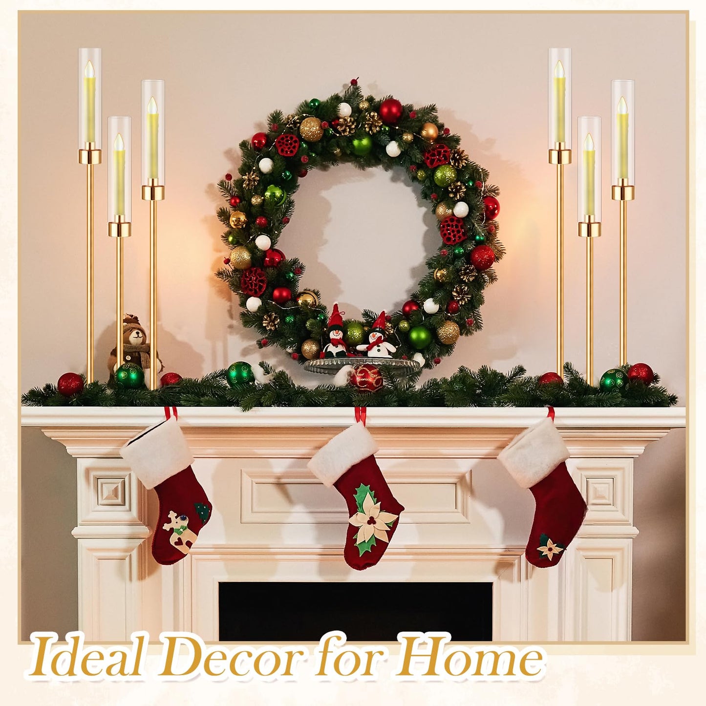 Suclain 4 Set 3 Arm Candelabra Centerpiece 33.8 Inch Candle Holder Gold Candelabra Metal Floor Pillar Candlesticks for Tables Wedding Home Party Decoration