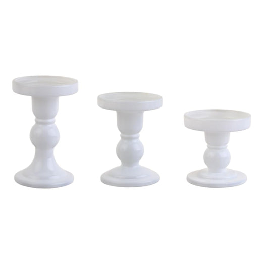 BTGLLAS 3-Piece Set of White Glass Candlestick, Crystal Candlestick Holder Holder and Conical Candle, Christmas Candle Holder Decoration, Family Living Room Wedding Candle Holder (white1set)