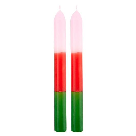 Slant Collections Tri-Colored Unscented Spiral Taper Candles 2-Count Dinner Candles, 9-Inch, Pink/Red/Green