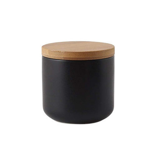 MilkyWay Food Storage Jar Strong Ceramic Storage Canisters with Airtight Seal Bamboo Lid Modern Design Seal Damp-Proof Kitchen Jar for Coffee, Tea, Spice and More (Black(S: 8.7oz/260ml))