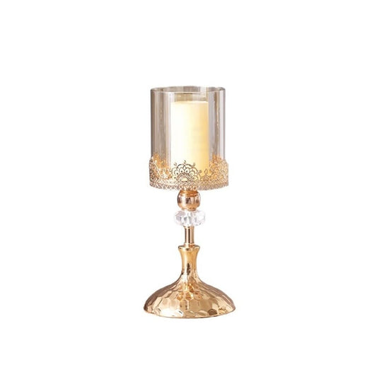 YUHUAWF Candle Holderss Golden Metal Glass Candlestick Home Dining Table Decoration Ornament Candle Holder Decorative Candlestick(Small)