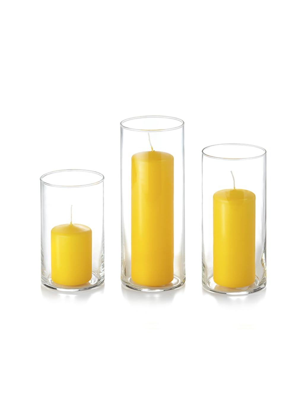 yummi Set of 36 Slim Pillars and Cylinder Vases - Bright Yellow