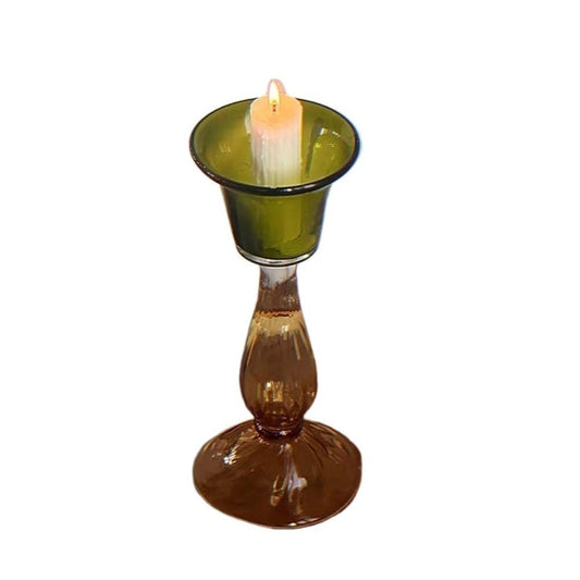 Candlestick Holders Second-Hand Transparent Single-Head Candlestick High-Grade Glass Green Decorative Aromatherapy Candle Holder Candle Holders