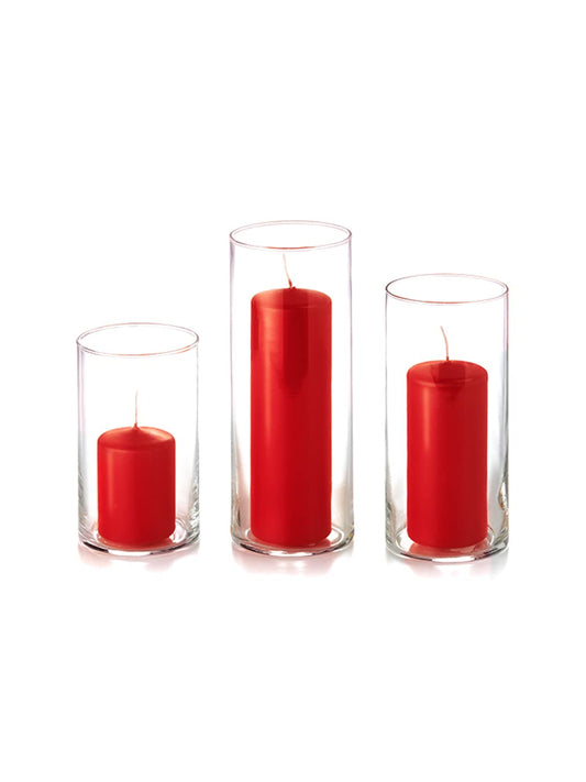 yummi Set of 36 Slim Pillars and Cylinder Vases - Ruby Red