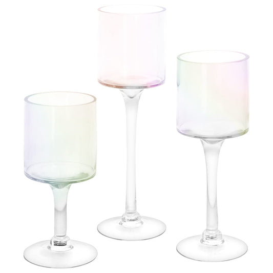 Koyal Wholesale Iridescent Glass Candle Holder Set of 3 Floating Candle Vases, Iridescent Wedding Decor Long Stem Floating Candle Holders, Wedding Sweetheart Table Votive Home Decor