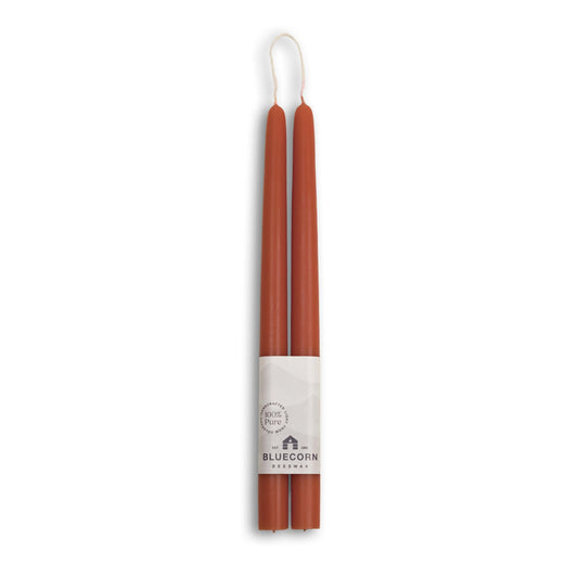 Bluecorn Beeswax Taper Candles, 100% Pure Natural Bees Wax, Pair of 12 Inch Terracotta Tapered Candlesticks, Clean Burning & Dripless, Fragrance Free, Long Lasting, Home Decor, American Made, 1 Count