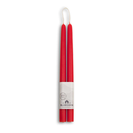 Bluecorn Beeswax Taper Candles, 100% Pure Natural Bees Wax, Pair of 12 Inch Red Tapered Candlesticks, Clean Burning & Dripless, Fragrance Free, Long Lasting, Home Decor, American Made, 1 Count