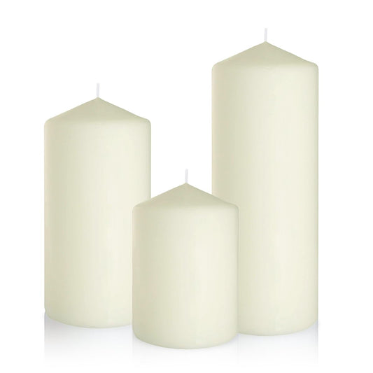 Dripless 3x4 3x6 3x8 Inch Ivory Pillar Candles, 3 Packs Unscented Long Lasting Large Different Sizes Cylinder Column Wax Candles for Home Table Decor Power Outage Emergency