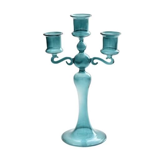 YUHUAWF Candle Holderss Creative Glass Candlestick Colorful Three-Head Candlestick Home Decoration Wedding Shooting Props Decorative Candlestick(Blue)