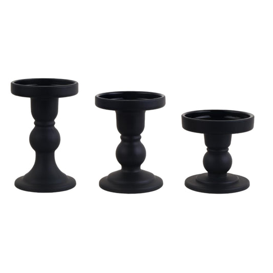 BTGLLAS 3-Piece Set of Black Glass Candlestick, Crystal Candlestick Holder Holder and Conical Candle, Christmas Candle Holder Decoration, Family Living Room Wedding Candle Holder (black1set)