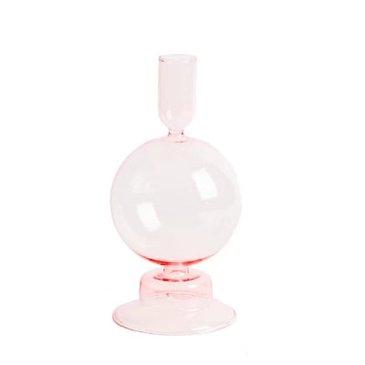 Glass Candlestick Holders Colorful Glass Taper Candle Stand Modern Elegant Candle Stick Candle Holder Glasses Vase Decor for Home Party Centerpiece(Pink B)
