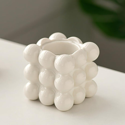 Ceramic Cube Golden Candle Holder Handheld Candlestick Holders Decorative Candle Stand Middle East Arabian Festival Candlestick Dining Table Party Home Decoration Ornament (White)