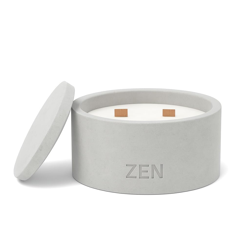 Zen Concrete Candle with Lid – Pineapple Birch Musk – 100% Beeswax, Minimalist Jar, Wooden Wick, Reusable Container Plant Pot Storage – Luxury-Inspired (Gray, Medium, AVANTUS)
