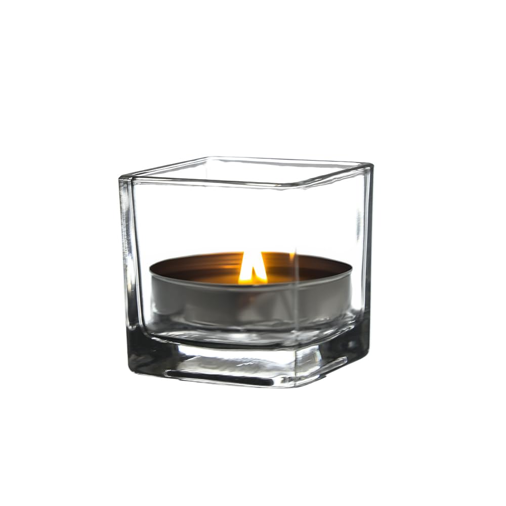 WGVI 6 Pcs Clear Square Glass Tea Light Votive Candle Holders, Width 2", Height 2", Small Cube CandleHolders Container Dish Terrarium Tabletop Ambient Décor