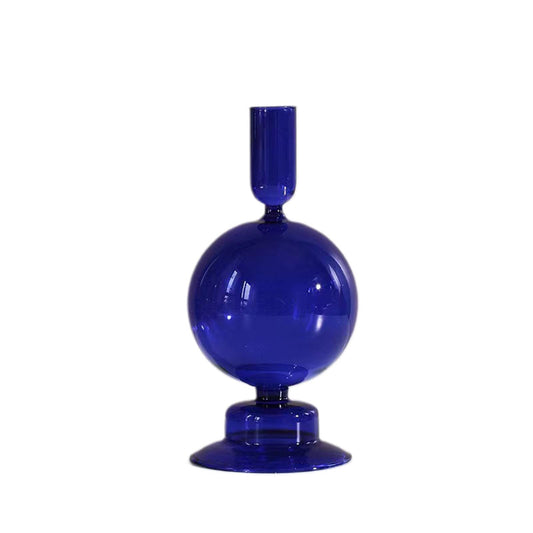 Glass Candlestick Holders Colorful Glass Taper Candle Stand Modern Elegant Candle Stick Candle Holder Glasses Vase Decor for Home Party Centerpiece(Blue)