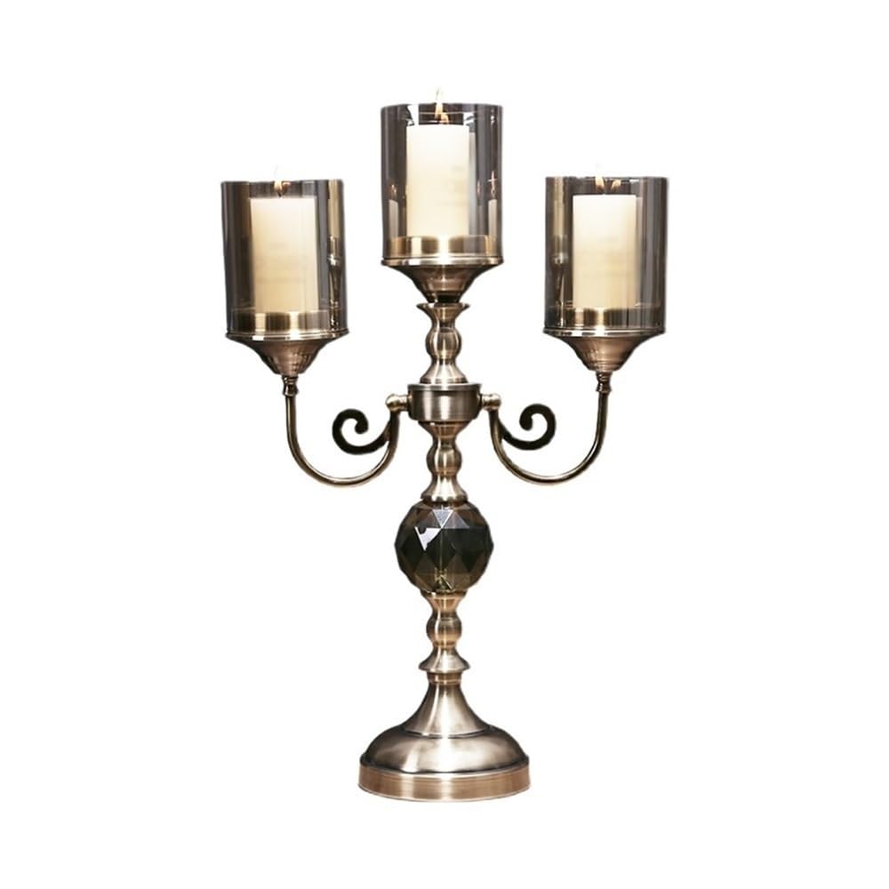 Candlestick Holders Retro Metal Glass Three-Head Candlestick Light Luxury Home Decoration Ornaments Candle Holder Candle Holders(Small)
