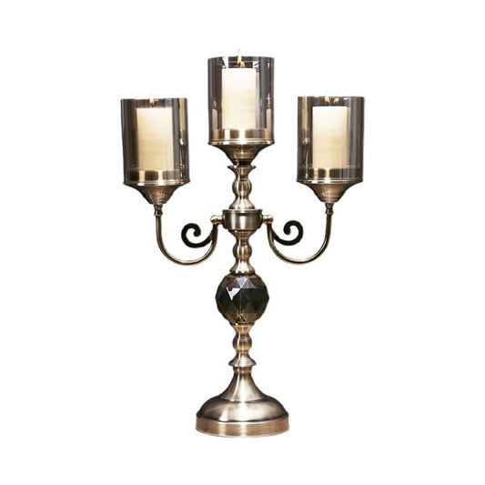 YUHUAWF Candle Holderss Retro Metal Glass Three-Head Candlestick Light Luxury Home Decoration Ornaments Candle Holder Decorative Candlestick(Small)