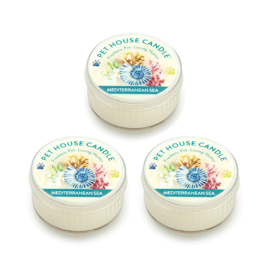 Pet House Mini Candles for Pet Odor Made with Natural Soy Wax, Plant Based, Dog and Cat Friendly Scented Candles, Mediterranean Sea Pack of 3
