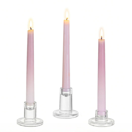 Glasseam Glass Taper Candle Holders: Set of 3 Tapered Candlestick Holders Small Clear Candle Sticks Holder Decor for Table Centerpiece Wedding Dining Room Home Decorations