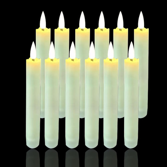 Houdlee 12 Packs Flameless Taper Candles Battery Operated Fake 6.3 Inch Long Candle Light LED Flameless Candlesticks Flickering Tapered for Wedding, Halloween, Christmas No Remote