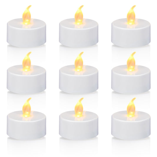 KOABY 50 Pack Tea Lights with Timer, Auto-On 6 Hours and Off 18 Hours in 24 Hours Cycle Automatically, Battery Operated Flameless Flickering Tea Lights with Timer(50 Pack, Warm Yellow)