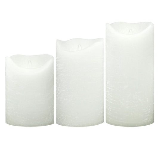 EZiKitchen Flameless Candles Flickering Set of 3 (D 3’’ x H 4’’ 5’’ 6’’) Real Wax Battery Operated LED Candle with Timer Home Decorative Pillar Lights,Wedding Party Events Decor,White