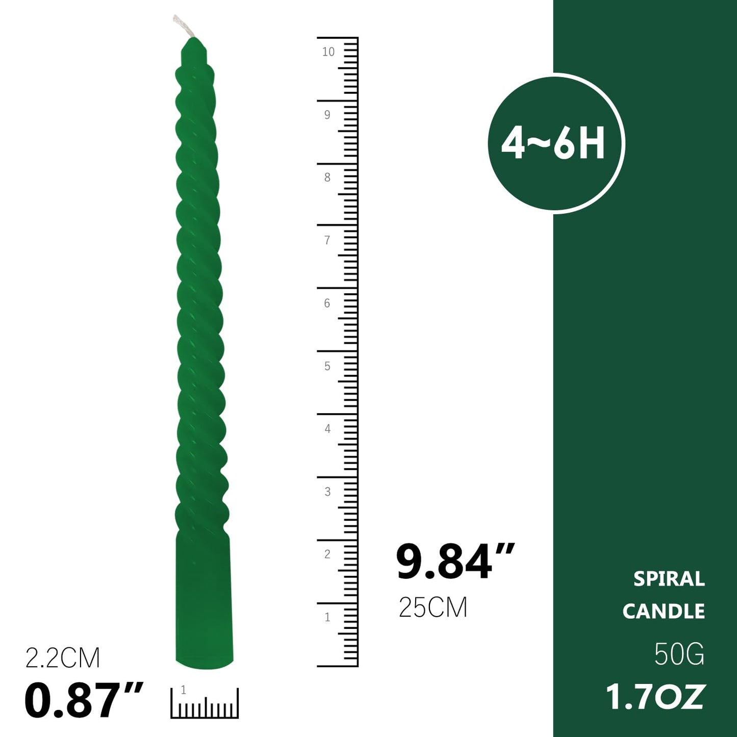 Topsics Taper Candles, Spiral Twisted Taper Candles Set of 4, Unscented Taper Candlesticks 10 inch Tall, Home Decor Kitchen Decor Wedding Decorations (Green)