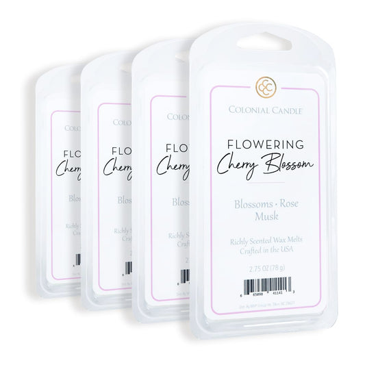 Colonial Candle Flowering Cherry Blossom Scented Wax Melts, Wax Melt Warmer Cubes, Long Lasting Scented Wax Warmer Cubes, 4 Pack, 6 Cubes Each - Made in The USA
