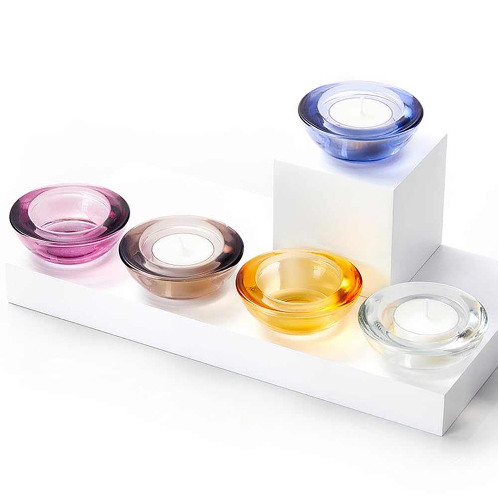 ELIVIA Gold Tealight Candle Holders - Set of 12, Round Chunky Glass Candle Holder, 3" Diameter - CH01 - Rusty Orange