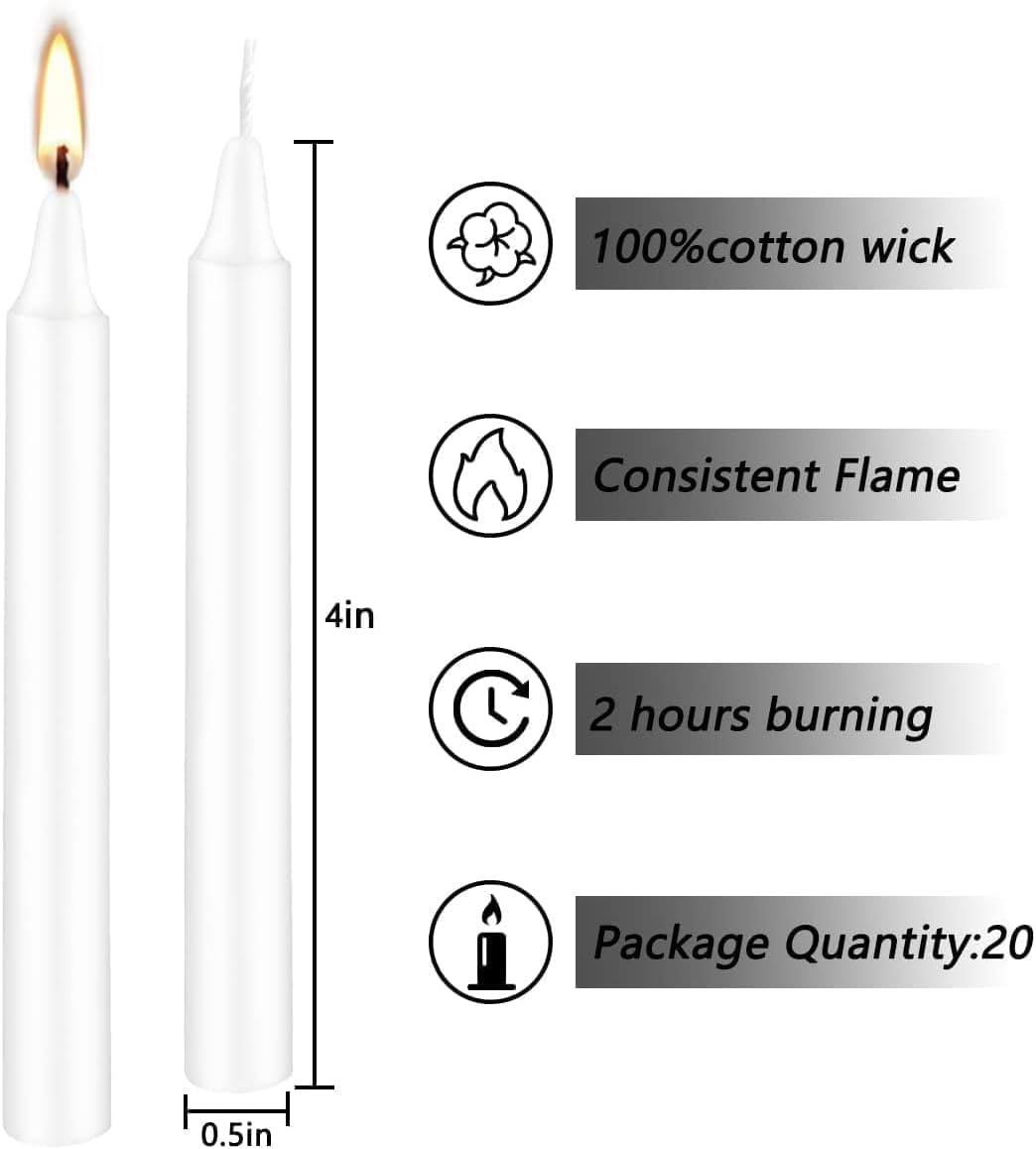 Howemon White Candles Set of 40, 4" White Spell & Chime Candles, Unscented Mini Taper Candle for Witchcraft, Wiccan Altar, Magic Tools, Rituals, Prayer, Meditation and Christmas Party Decoration