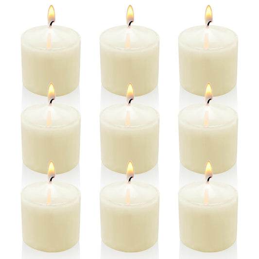 Ivory Votive Candles, 9 Packs Unscented Small Votives for Wedding, Holiday Party, Home Decoration (8 Hour), 1.5" D x 1.25" H