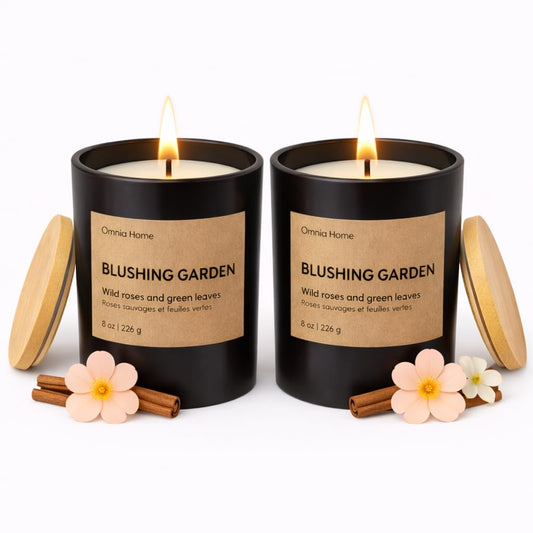 OMNIA HOME Scented Soy Wax Candle Set 2 Pack – Floral Candles for Home Scented with Notes of Rose, Magnolia & Soft Cedarwood – Refined Home Decor & Gift (Blushing Garden, Black, 2 Pack)