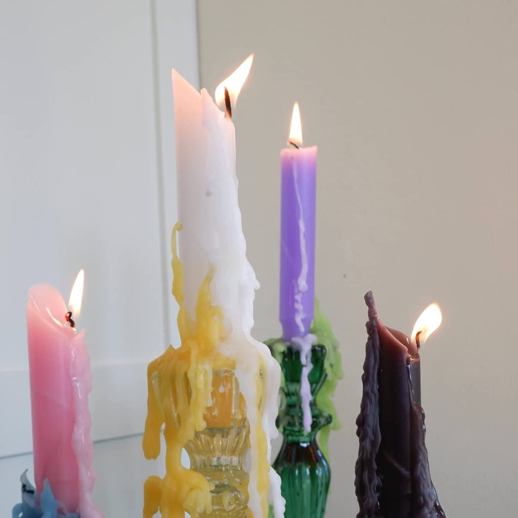 Candlestock Hippie Drippy Drip Candles - Pack of 11 Dripping Taper Candles - Wine Bottle Melting Candles (White)