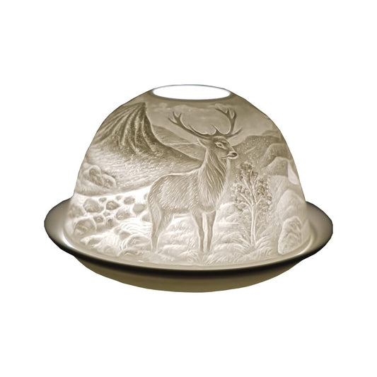 Cello Porcelain Tealight Holder Dome - Highland Stag Design with 3D Projection Image & Message Scented Unscented LED Candle Wax Warmer Animal Nature Deer Gifts Ornament Home Birthday Easter Present
