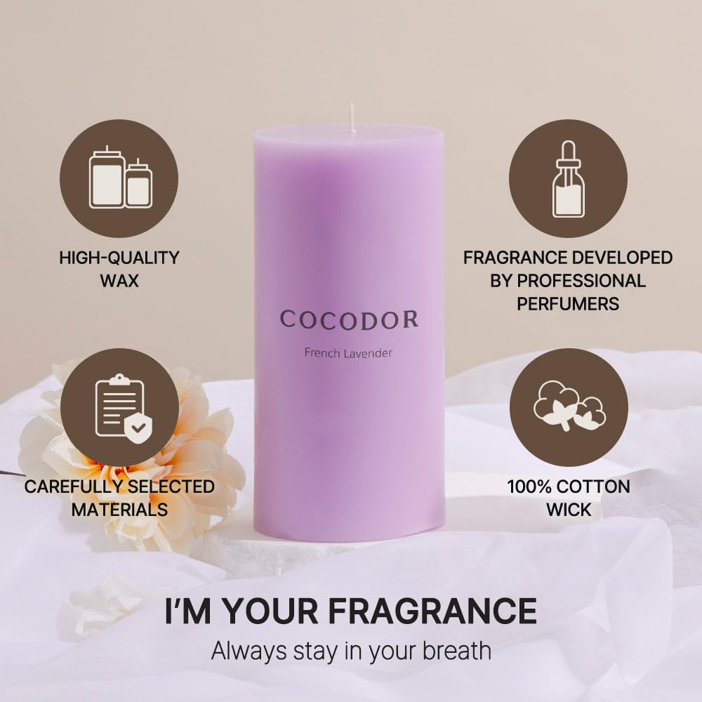 COCODOR Scented Pillar Candles, 3x6 Inch, Black Cherry, Candle Set of 3, Long Buring 85 Hours, Candles for Weddings, Party, Dinner, Home Decor.