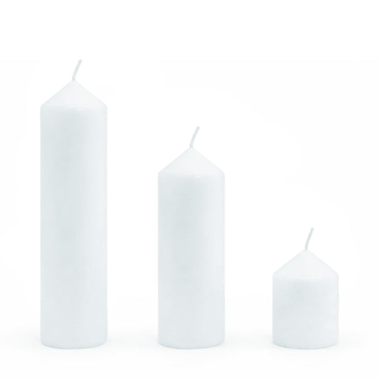 HTTBEIZI Pillar Candles Bulk Set - Unscented, Smokeless, Dripless | 3 Sizes (1 Each): 2x3, 2x6, 2x8 Inches | Ideal for Weddings, Christmas & Home Decor (3, White)