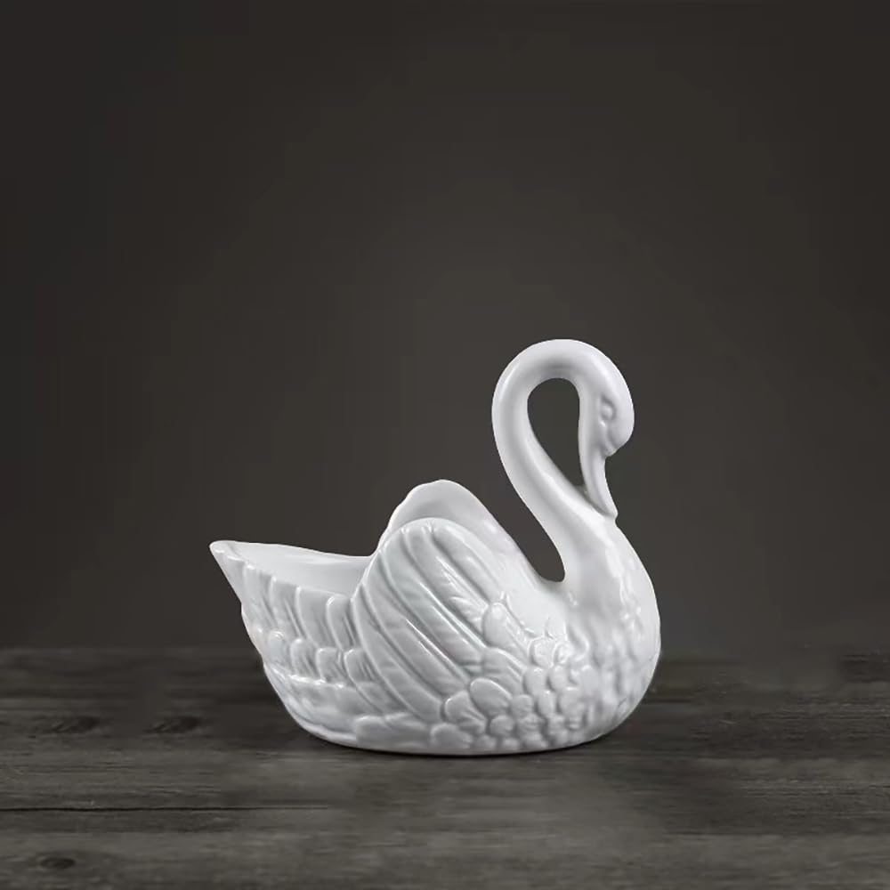 XESAGSNV White Ceramic, Swan Flowerpot, Succulent Flowerpot, Medium Temperature Porcelain, Can be Used as Candle Holder (1, Large)