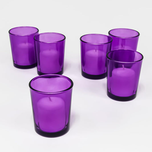Set of 144 Colored Glass Votive Candle Holders, Purple