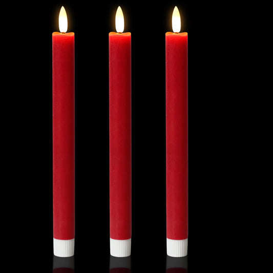 Wondise Flameless Taper Candles with Timer, 3 Pack Battery Operated LED Flickering Real Wax Red Candle for Christmas Wedding Dinner Decorations