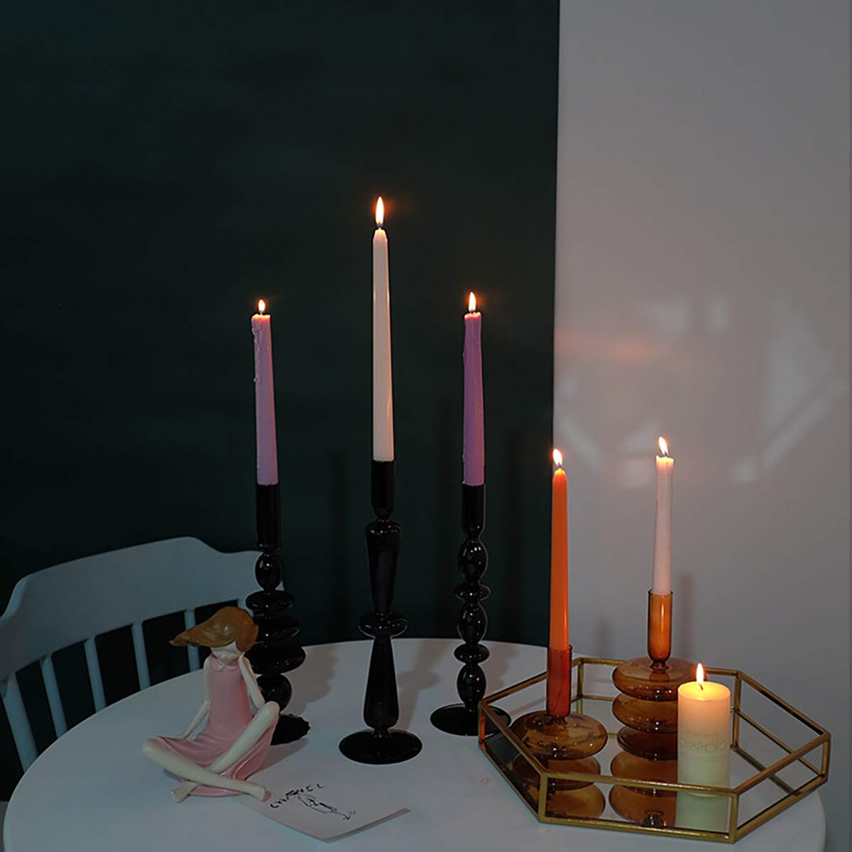 LKXHarleya Glass Candlesticks Holders, Retro Glass Candle Holder for Taper Candle Table Centerpiece Wedding Party Home Decoration, Black