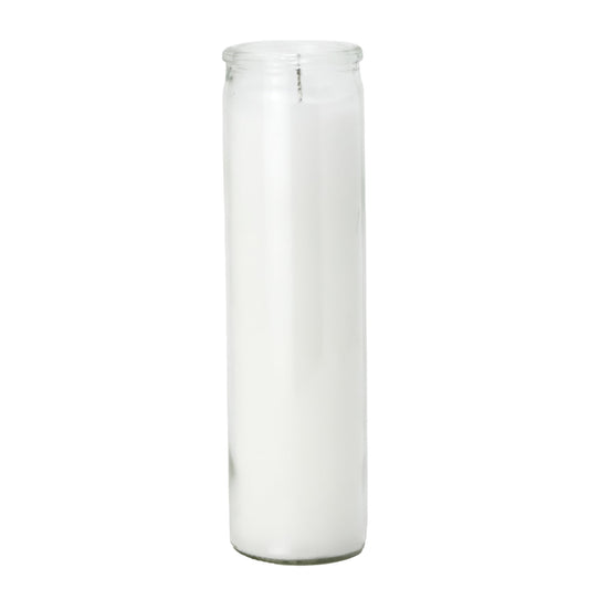 Estrella Blanca 2x8 Inch Unscented Devotional Prayer Candle – Single Long-Burning White Religious Candle in Clear Glass Jar for Altars, Memorials, Baptism & Spiritual Reflection