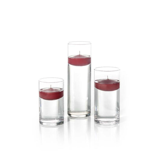 yummi Set of 18 Floating Candles and Cylinder Vases - Burgundy